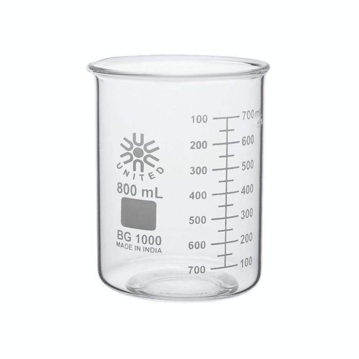United Scientific Low Form Beakers, Borosilicate Glass, 800 Milliliters, Pack of 6