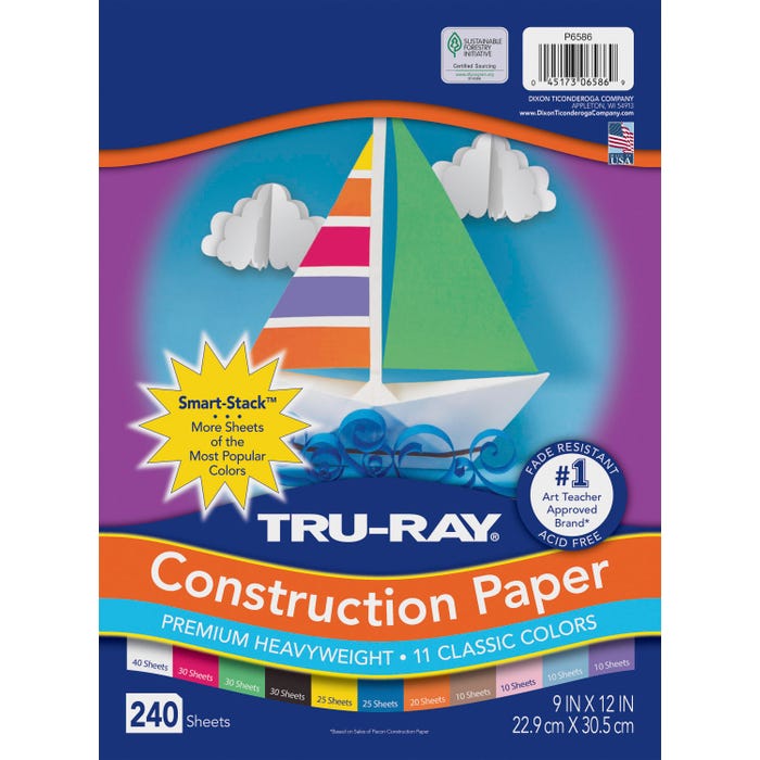 Tru-Ray Sulphite Construction Paper, 9 x 12 Inches, Assorted Colors, 240 Sheets