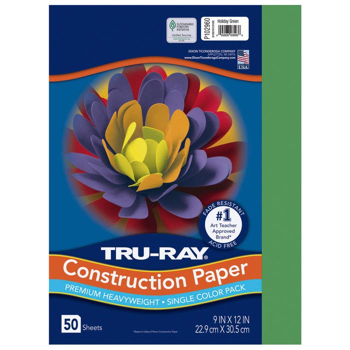 Tru-Ray Sulphite Construction Paper, 9 x 12 Inches, Holiday Green, 50 Sheets