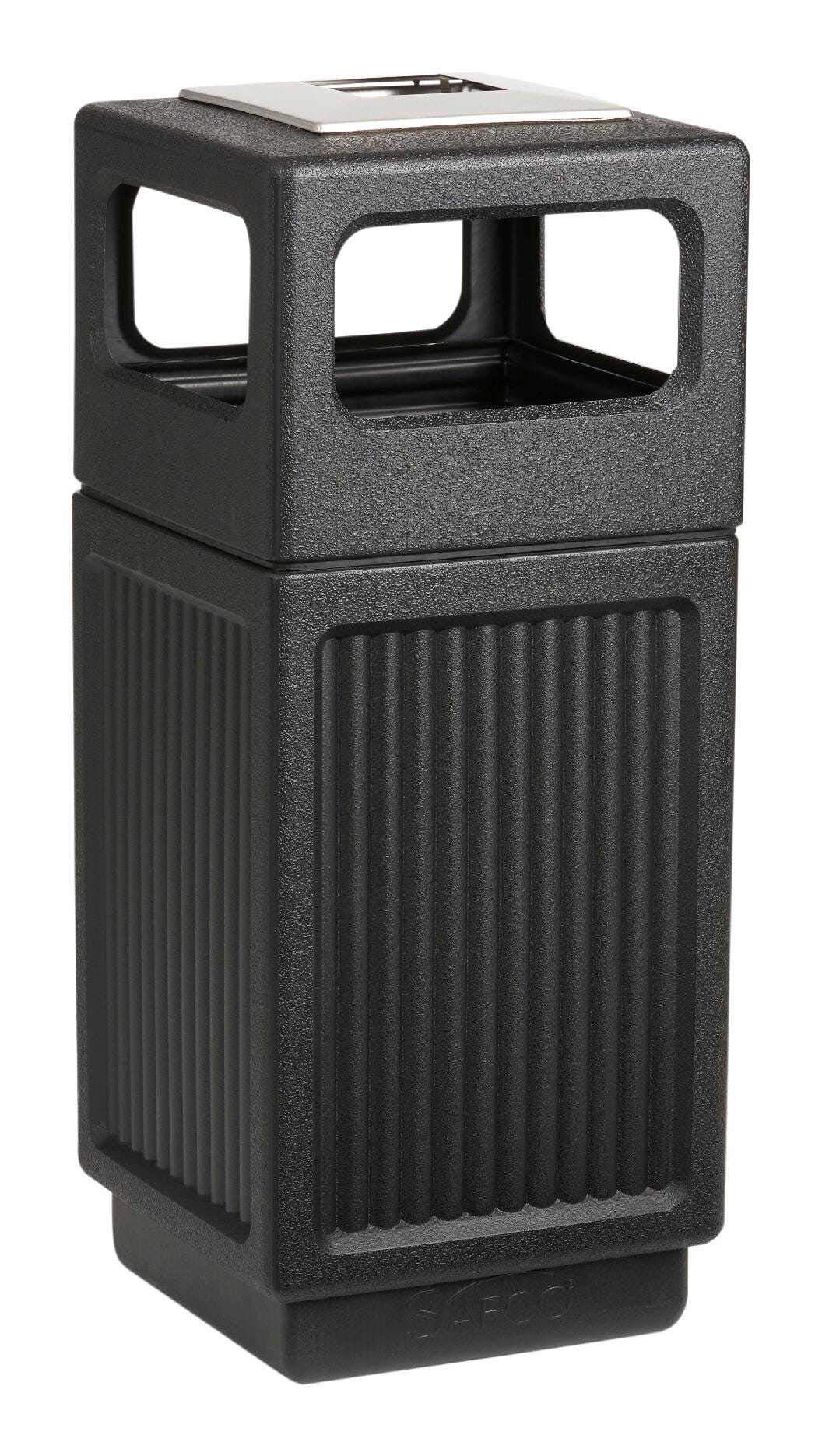 Safco Recessed Panel Series Side Opening With Urn, 15 Gallon Capacity, 9-1/2 x 4-1/2 Inch Opening, Black 2027772