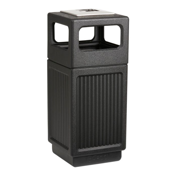Safco Recessed Panel Series Side Opening With Urn, 15 Gallon Capacity, 9-1/2 x 4-1/2 Inch Opening, Black