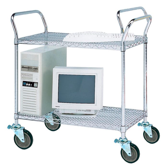Jaken Wire Service Cart, 2 Shelves, 36 x 18 x 39 Inches, Chrome