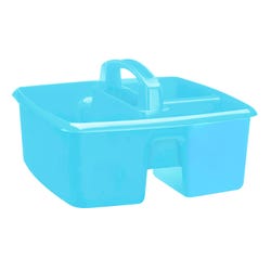 Storex Small Caddy with Handle, 3 Compartments, Bleached Teal, Pack of 6, Item Number 2090490