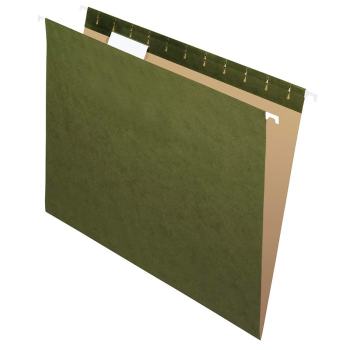 School Smart Hanging File Folders, Letter Size, 1/5 Cut Tabs, Green, Pack of 25
