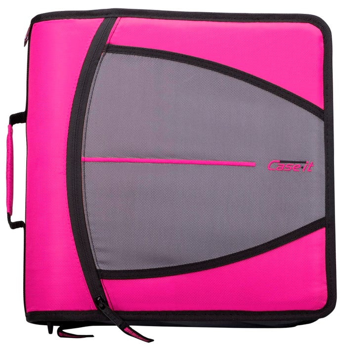 Case·it Mighty Zip Tab O-Ring Binder, 3 Inches, Magenta