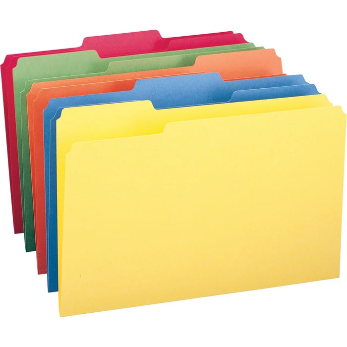 Smead File Folder, Legal Size, 1/3 Cut Tabs, Assorted Colors, Set of 100