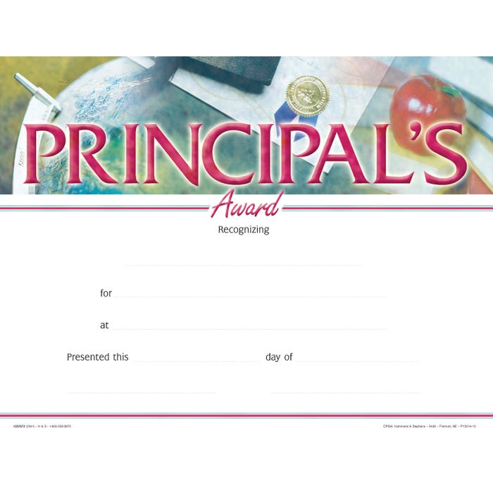 Achieve It! Principal's Award Recognition Awards, Fill in the Blank, 11 x 8-1/2 Inches, Pack of 25