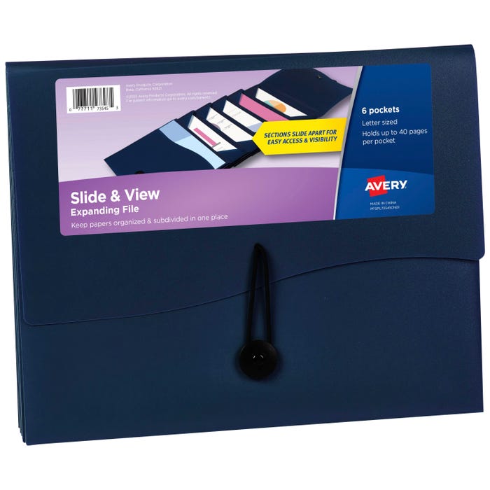 Avery Slide & View Expanding File Folder, 8-1/2 x 11 Inches, Navy