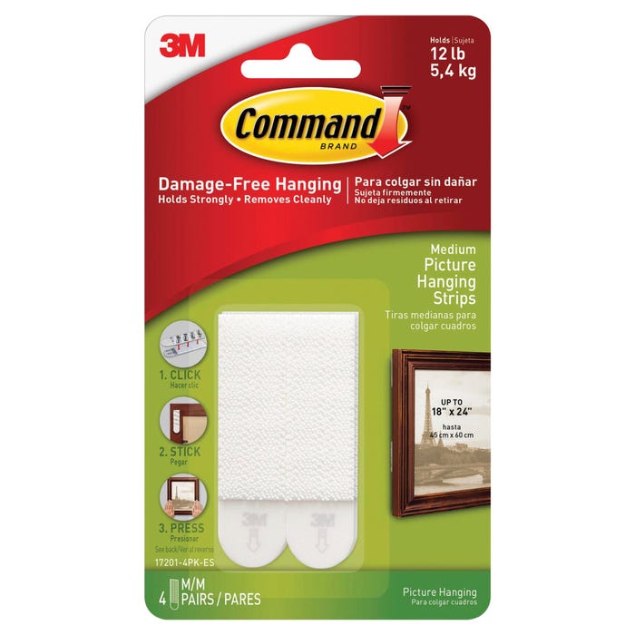 Command Picture Hanging Strips, Medium, White, Pack of 4