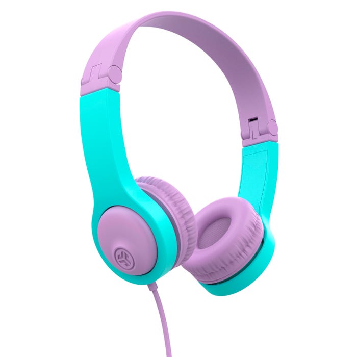 JLAB JBuddies Folding Wired Kids On-Ear Headphones, Pink/Teal