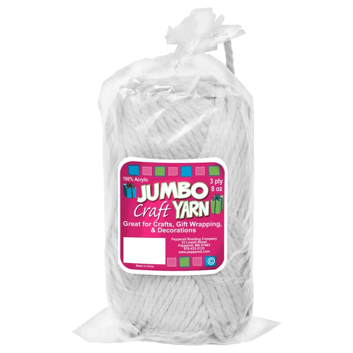 Pepperell Jumbo Roving Craft Yarn, 8 Ounces, 150 Yards, 3-Ply, White