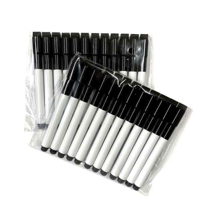 Flipside Dry Erase Markers with Magnetic Eraser Caps, Black, Pack of 24