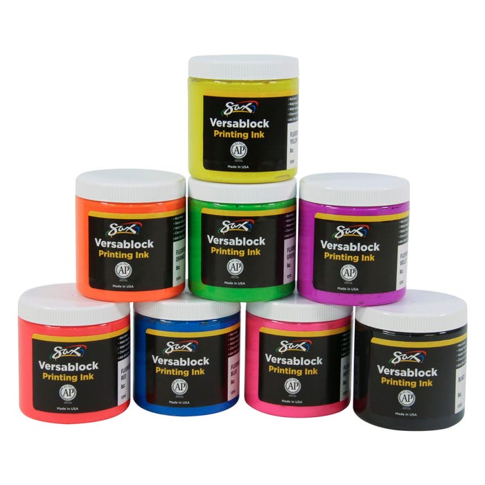 Sax Versablock Waterbased Block Printing Ink, 8 Ounces, Assorted Fluorescent Colors, Set of 8