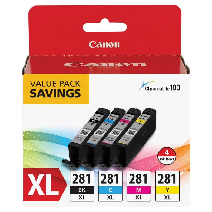 Canon Ink Toner Cartridge, CLI-281XL, Multi-Color, 4 Cartridges Included