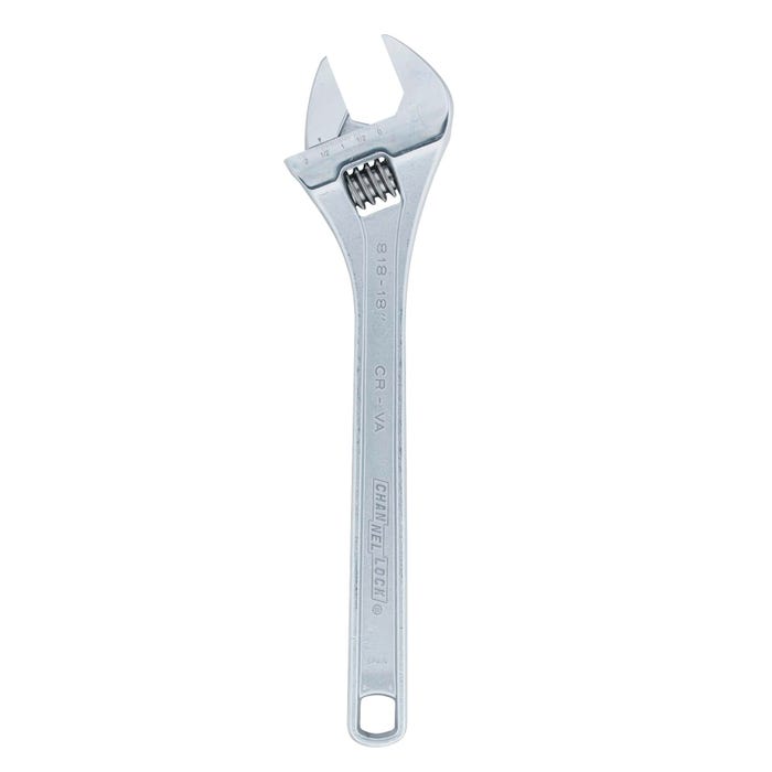 Channel Lock Adjustable Wrench, 18 in L X 2-1/8 in W, Chrome Vanadium Steel