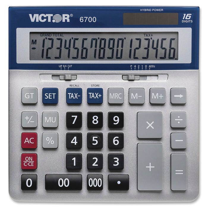 Victor 6700 16-Digit Desktop Calculator, Silver/Blue