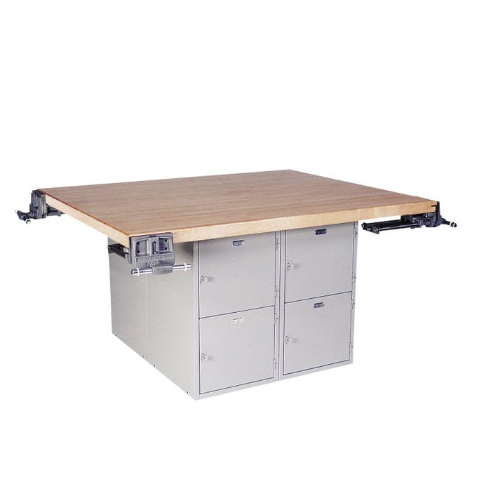 Montisa 4 Station Workbench with 8 Lockers and 4 Vises