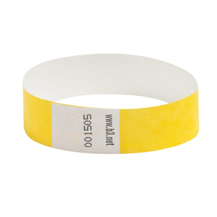 SICURIX Tear-Resistant Waterproof Security Wristband, 10 x 3/4 Inches, Tyvek, Yellow, Pack of 100