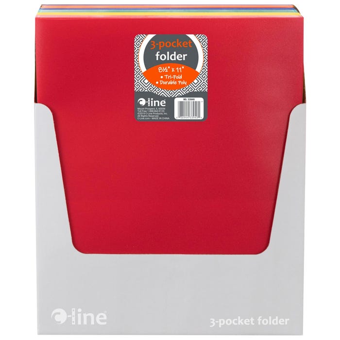 C-Line 3-Pocket Tri-Fold Poly Portfolios, Assorted Colors, Set of 24