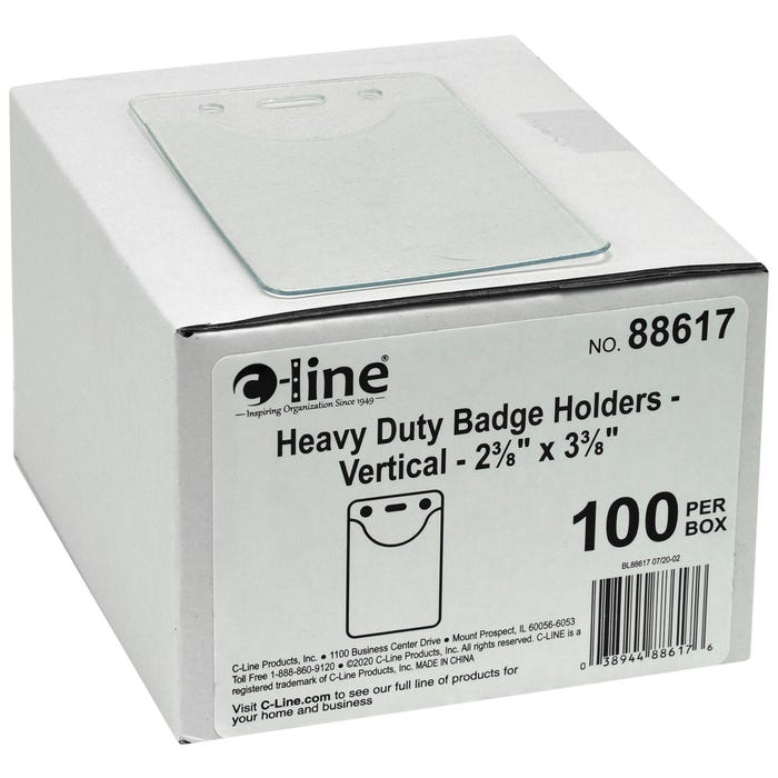 C-Line Heavy Duty Badge Holder, Vertical, 2-2/5 x 3-2/5 Inches, Pack of 100