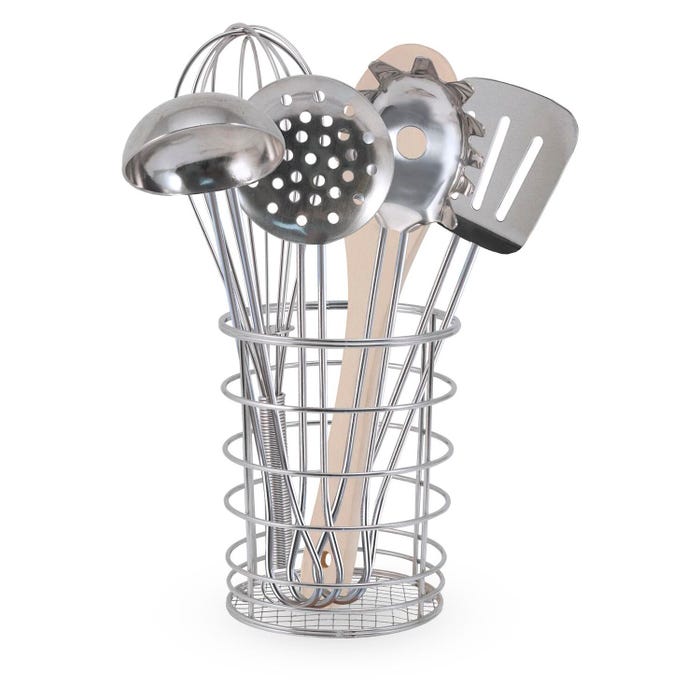 Melissa & Doug Stir and Serve Cooking Utensil Set, Stainless Steel and Wood, Set of 7
