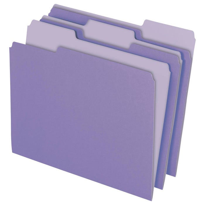 Pendaflex Two-Tone File Folder, Letter Size, 1/3 Cut Tabs, Lavender, Pack of 100