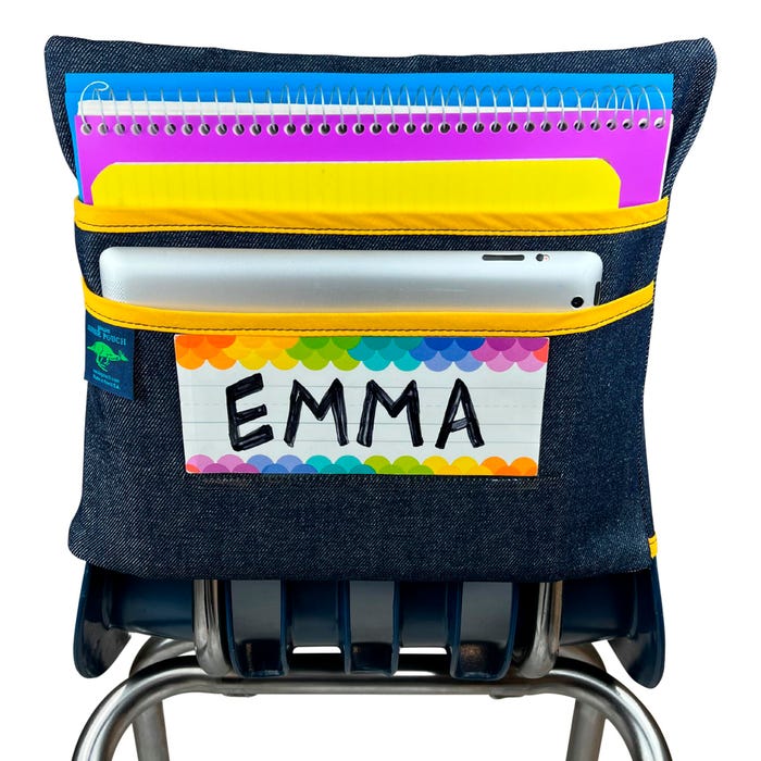 Aussie Pouch Chair Pocket with Double Pocket Design and Name Tag Pocket, Original, 13 Inches, Yellow Trim