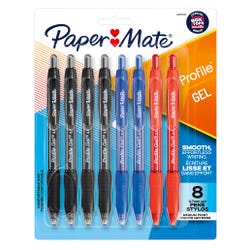 Paper Mate Gel Pen, Profile, Retractable, Medium Point, 0.7mm, Assorted, Pack of 8, Item Number 2090637