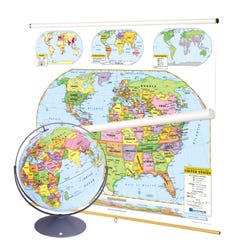 Nystrom Political U.S. and World Combo Map Classroom Pack with Globe, Item Number 1539785