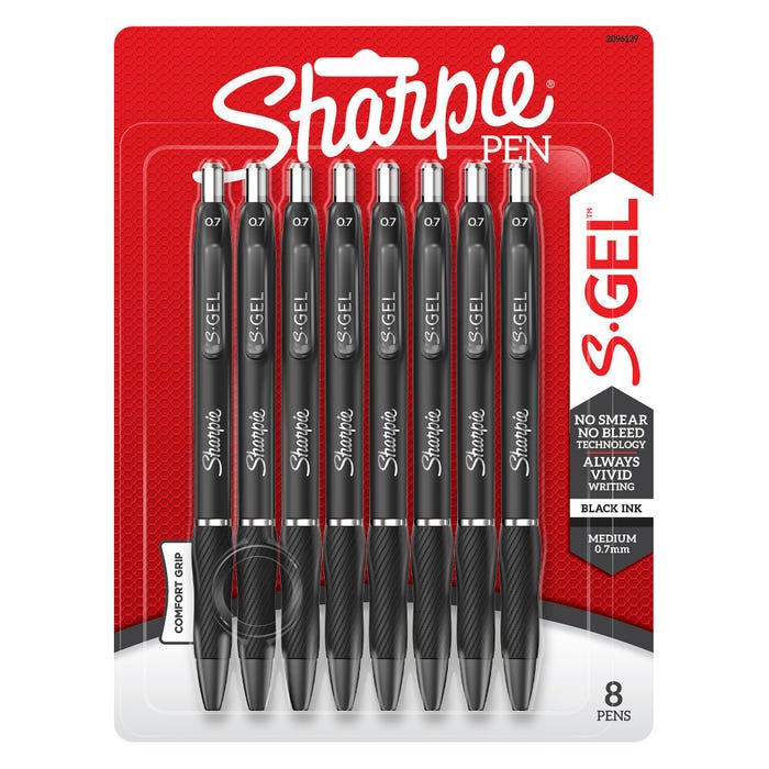 Sharpie S-Gel Pens, Medium Point, 0.7mm, Black, Set of 8
