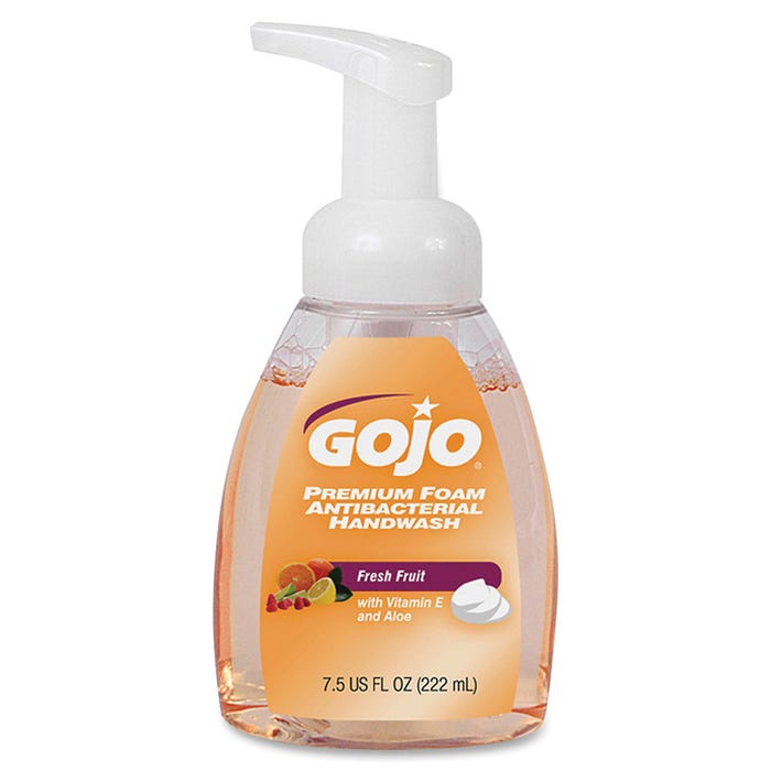 Gojo Premium Foam Antibacterial Handwash, 7-1/2 Ounce Pump Bottle, Fresh Fruit Scent, Pack of 6
