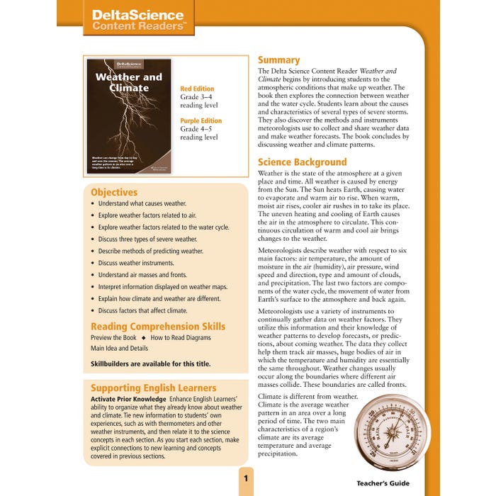 Delta Science Content Readers Weather and Climate Red and Purple Teacher's Guide