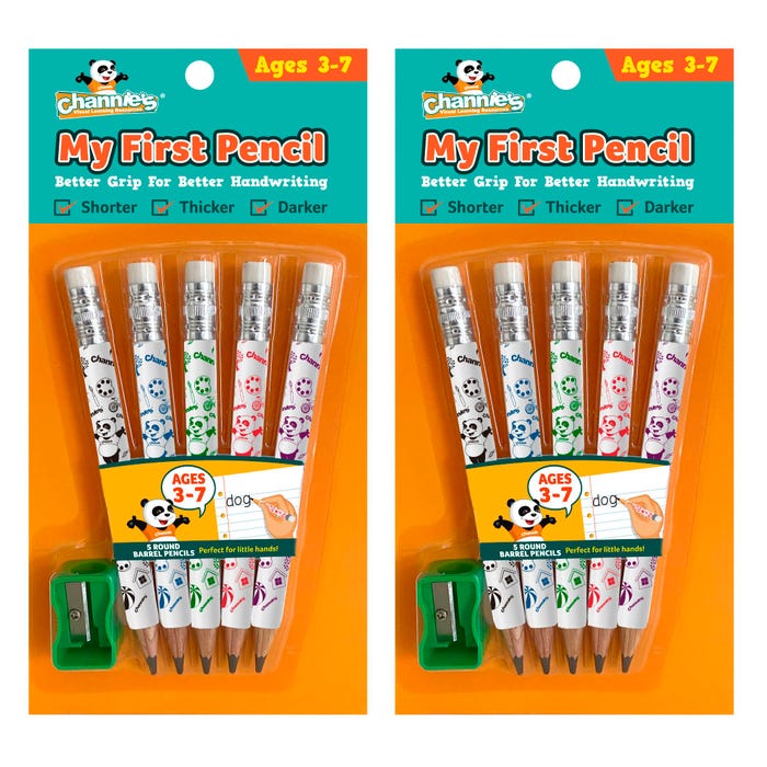 Channie's My First Pencil, Jumbo Barrel Presharpened Wooden 2B, White, Set of 10 Pencils