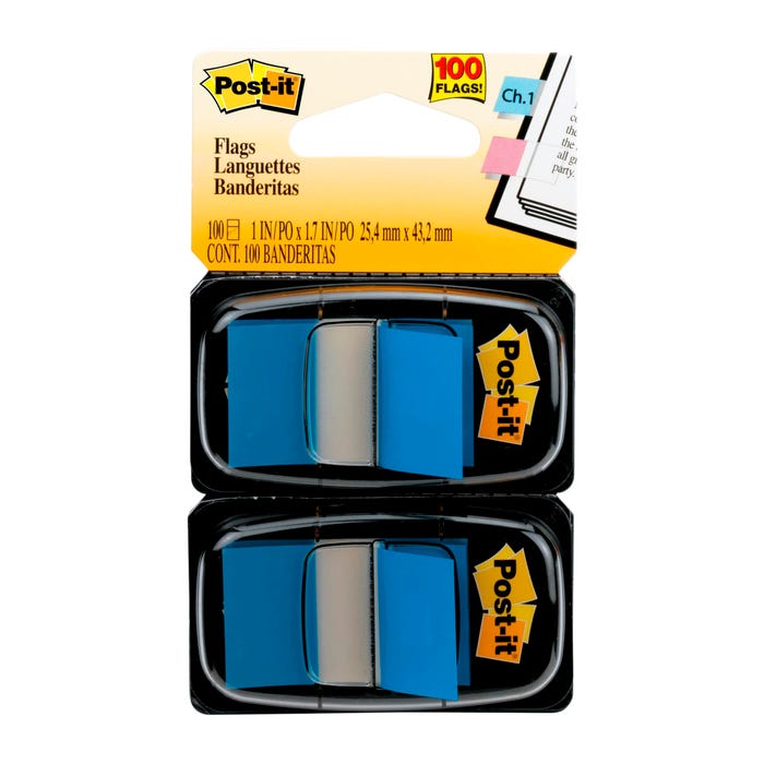 Post-it Flags and Dispensers, 1-3/4 x 1 Inches, Blue, Pack of 100