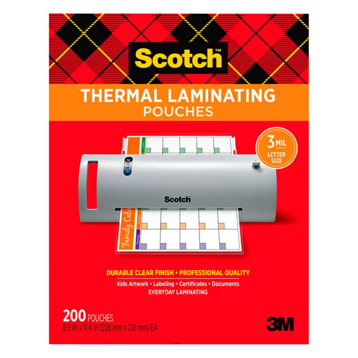 Scotch Thermal Laminating Pouches, Letter Size, 3 mil Thick, Pack of 200