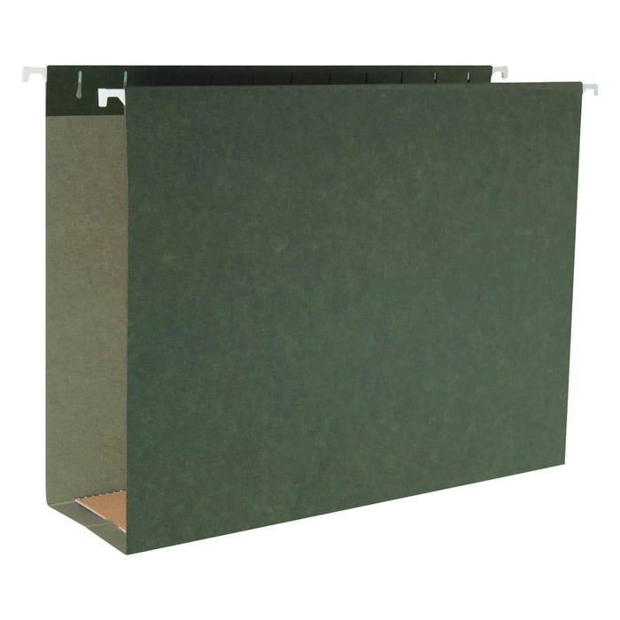 Business Source Hanging File Folders, Legal, 1/5 Cut Tabs, 3 Inch Expansion, Green, Pack of 25