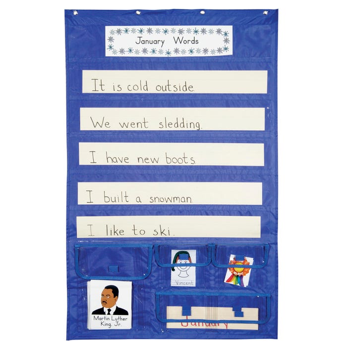School Smart Sentence Strip Pocket Chart with Card Storage, 44-1/2 x 28 Inches