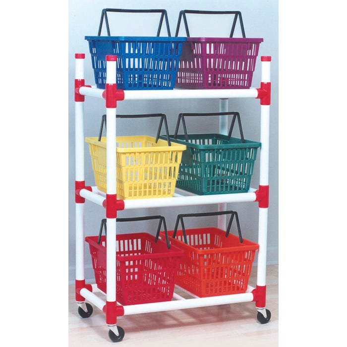 Duracart Multi-Purpose Rolling Cart with 6 Colorful Baskets, 33 Inches X 19 Inches X 52 Inches, Plastic, Assorted Color