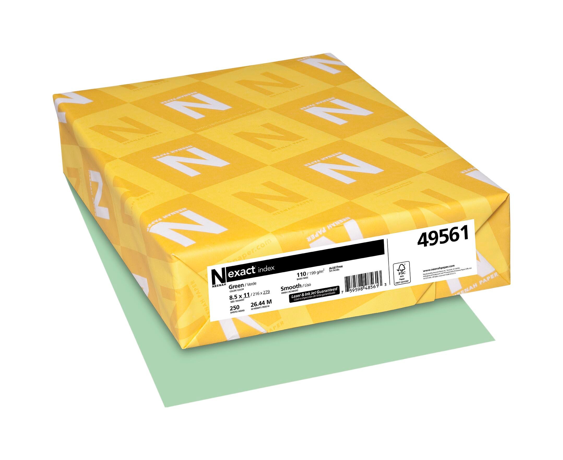 Exact Index Colored Cardstock, 8.5 x 11 In, 110 lb., Green, 250 Sheets, Item Number 1301577