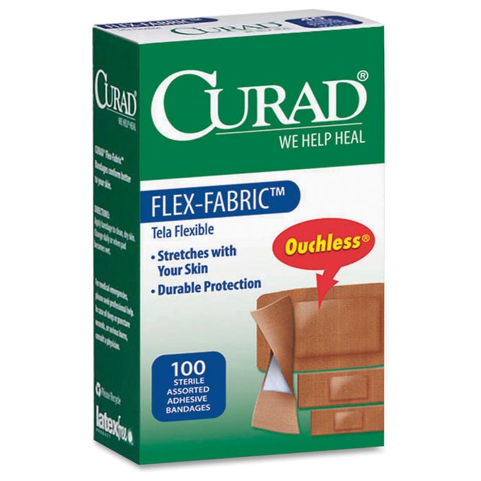 Curad Flex-Fabric Bandages, Assorted Size, Woven Fabric, Pack of 100
