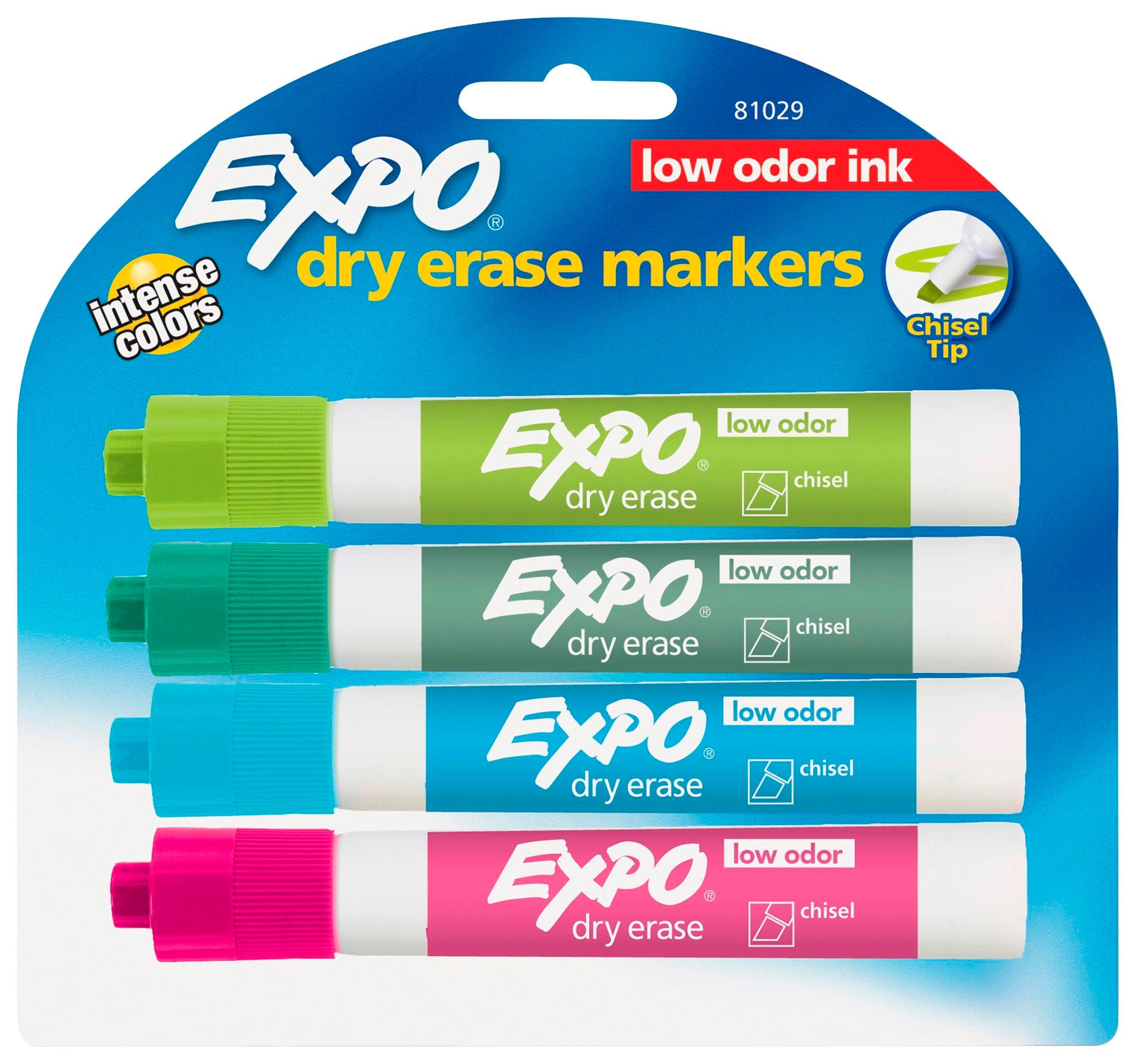 EXPO Low Odor Dry Erase Markers, Chisel Tip, Assorted Fashion Colors, Set of 4 079554
