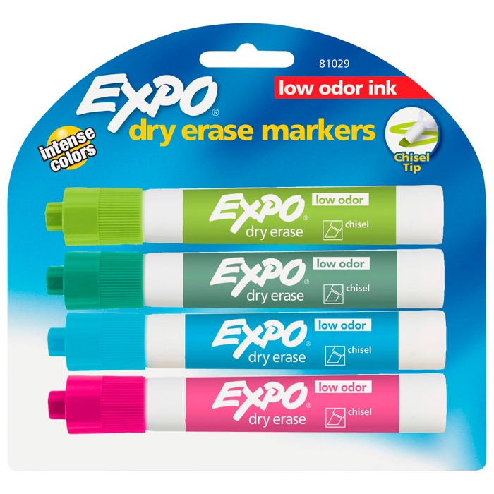 EXPO Low Odor Dry Erase Markers, Chisel Tip, Assorted Fashion Colors, Set of 4