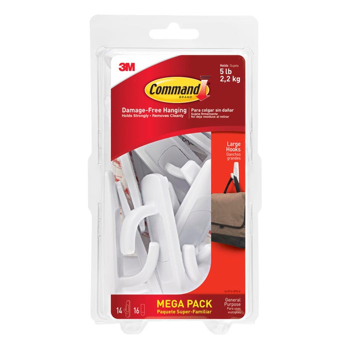Command Large Utility Hooks and Adhesive Strips 14 Hooks with 16 Strips