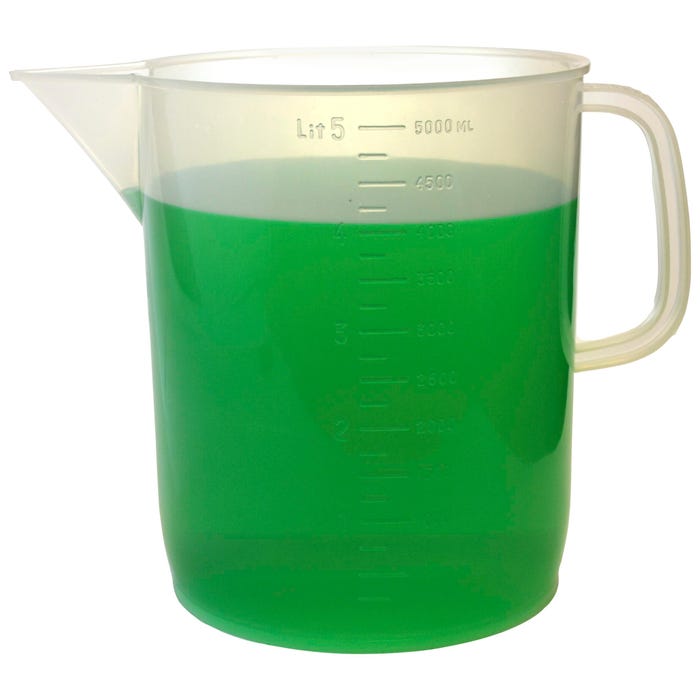 Eisco 5000mL Polypropylene Beaker with Handle and Spout, 250mL Graduations
