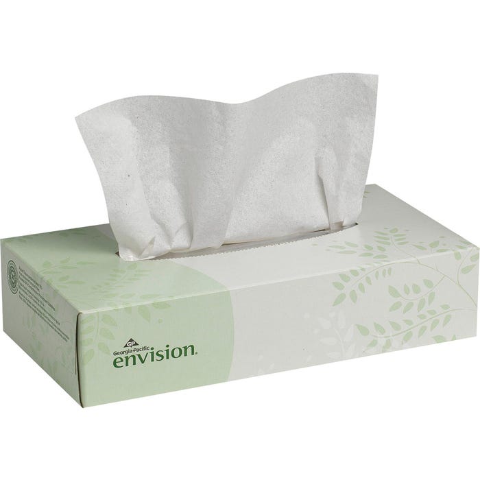 Envision Flat Box Facial Tissue, 100 Tissues Per Box, Case of 30 Boxes
