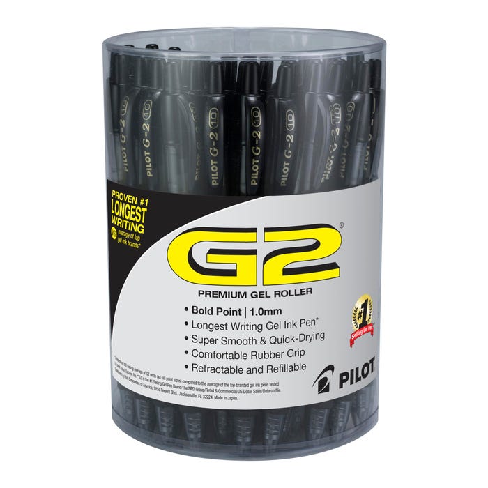 Pilot G2 Premium Retractable Gel Ink Pens, Bold Point, Black Ink, Pack of 36