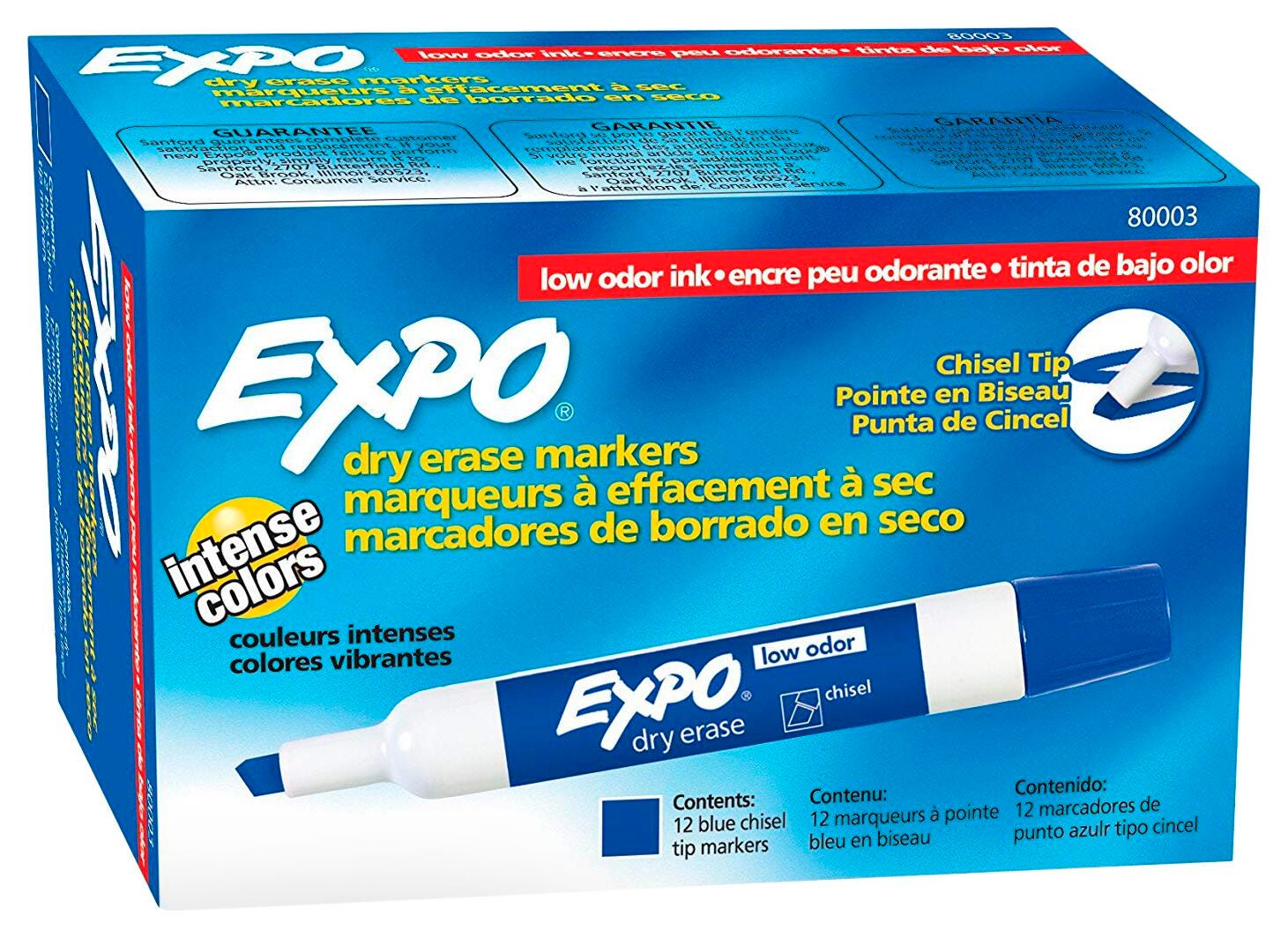 EXPO Low Odor Dry Erase Markers, Chisel Tip, Blue, Pack of 12 1333746