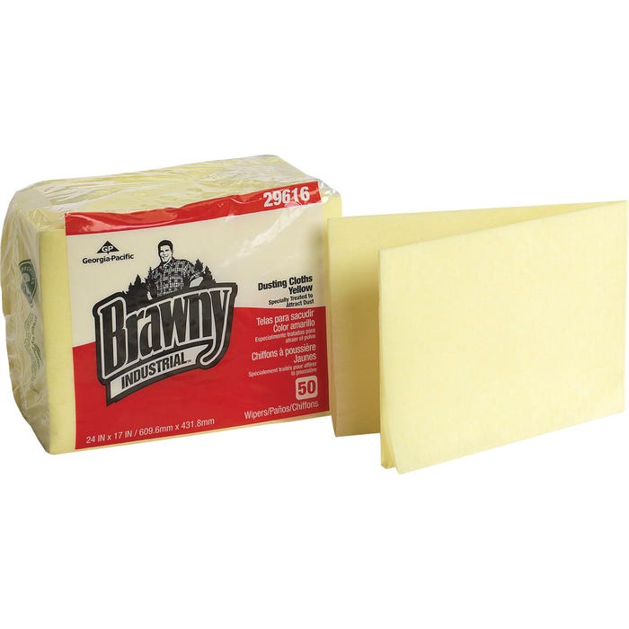 Brawny Industrial Dusting Cloth, 17 X 24 in, Yellow, Pack of 50