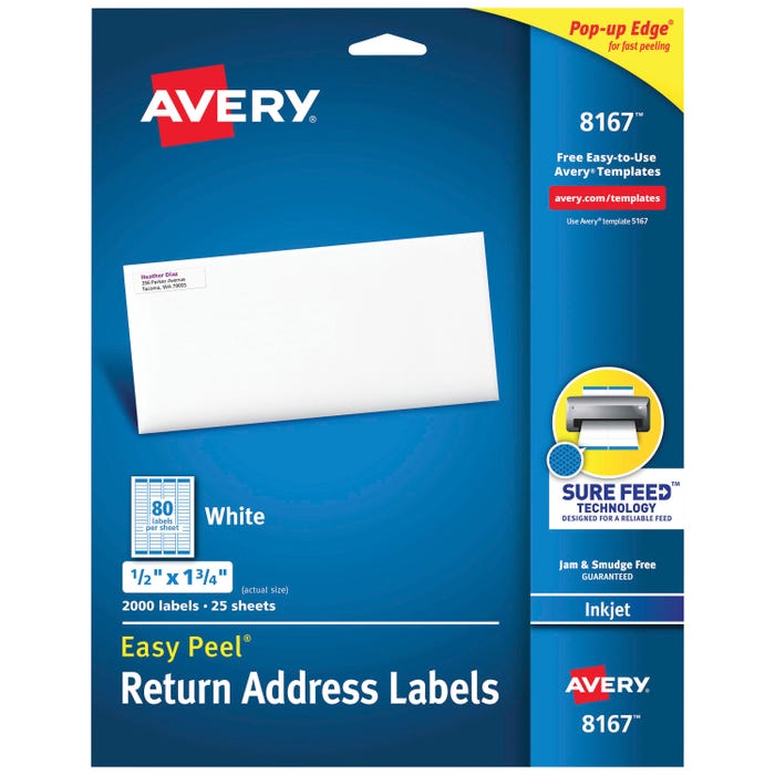 Avery Easy Peel Return Address Labels, Inkjet, 1/2 x 1-3/4 Inches, Pack of 2000