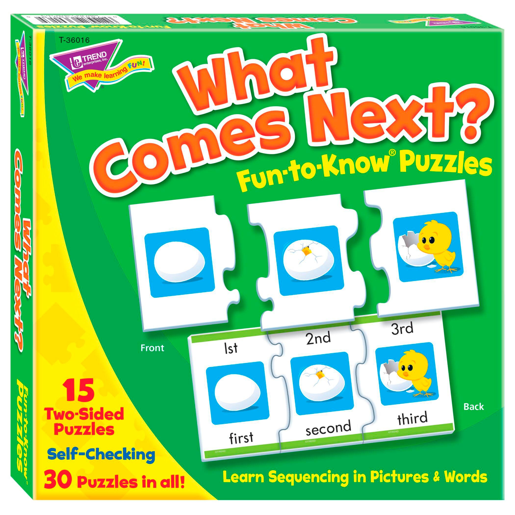 Trend Enterprises What Comes Next? Fun-To-Know Puzzles, 45 Pieces, Item Number 2100696
